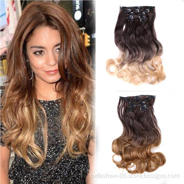 Hot sell Cheap 17 Inch Heat Resistant Synthetic Long Curly Wavy 6pc Clip in Hair Extensions Long Wave Hairpieces for Women